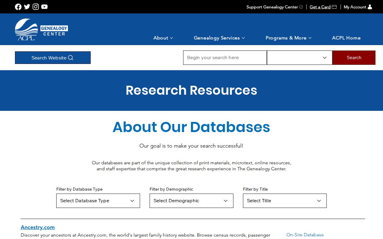 Allen County Public Library Genealogy Center research resources