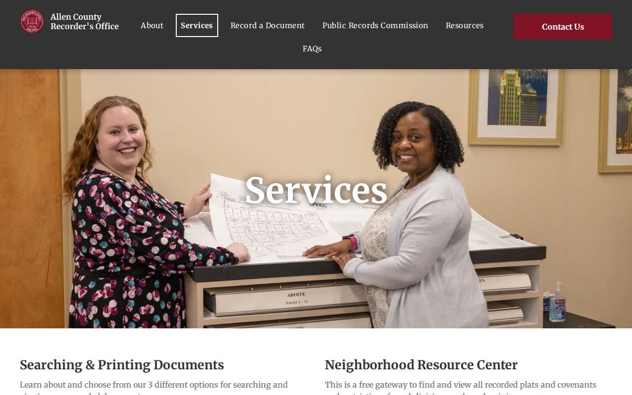 Allen County Recorder services and document access page
