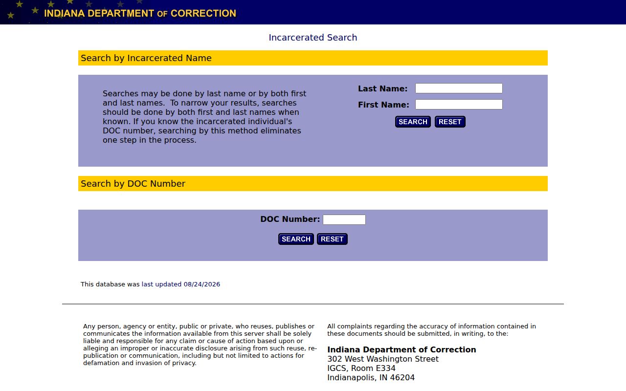 Allen County name lookup Indiana offender locator