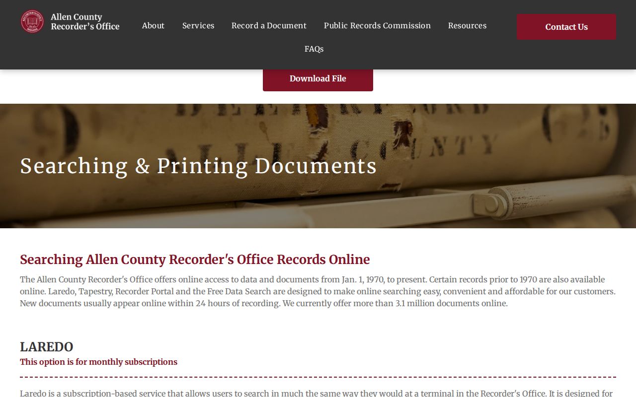 Allen County street directory Recorder document search options