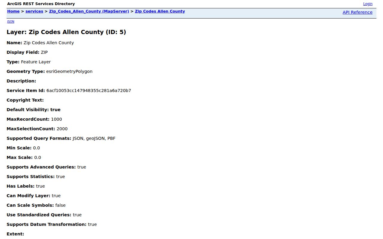 Allen County ZIP geography official GIS layer